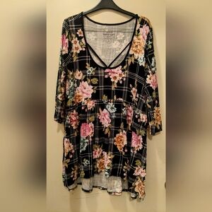 Torrid Super Soft Floral Black Flare Top